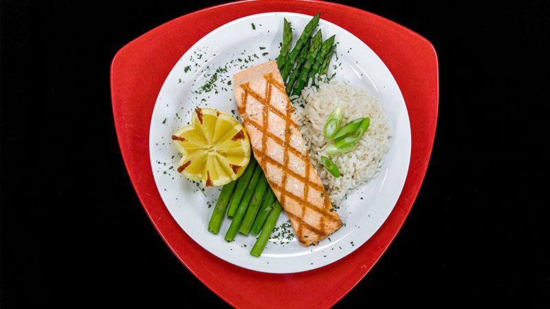 salmon, asparagus and rice dinner